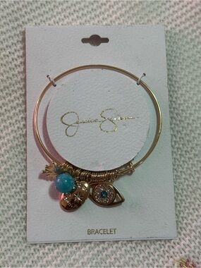 Jessica Simpson Gold-Tone Charm Bangle with Turquoise Bead